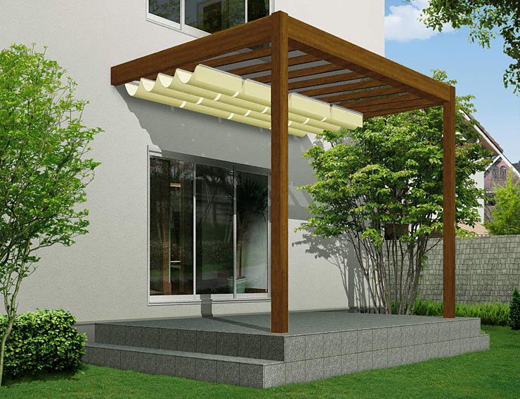 リレーリア テラス屋根 単体 カーテン付き マテリアルカラー Ykkap テラス屋根ならエクスショップ