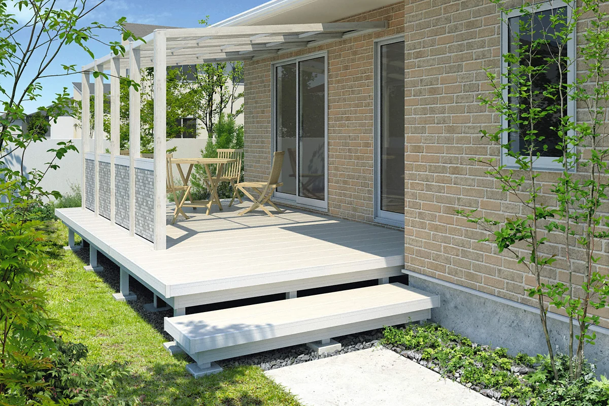 三協アルミ 屋外フローリング ラステラ 3.0間×12尺 床張り出し納まり ダブルフレームタイプ 束柱・固定／標準タイプ NRDY-1812 『ウッド 三協アルミ 屋外フローリング ラステラ 3.0間×12尺 床張り出し納まり