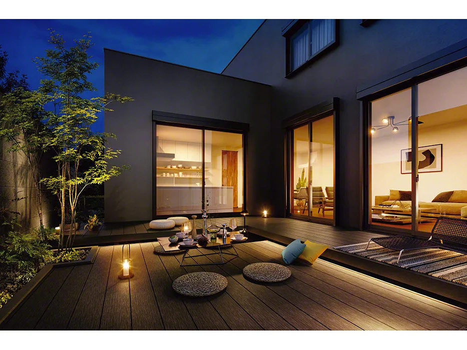 YKKap リウッドデッキ 200 EG 基本セット 固定柱 Sタイプ（高さ：H550mm）×5尺（奥行：D1520mm）×2.5間（間口：W4451mm） 濡縁