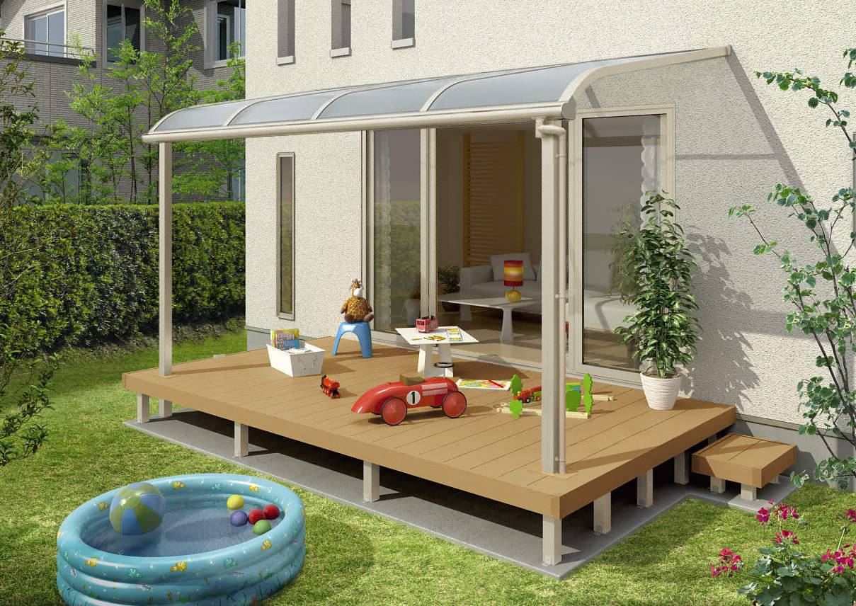 お庭でゆっくり過ごせる快適ガーデンスペースセット リウッドデッキ0 ソラリア Ykkap ウッドデッキ テラス屋根セットならエクスショップ