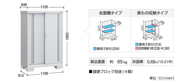 シンプリー 一般型 1100×615×1603-MJX-116D - イナバ 物置・収納