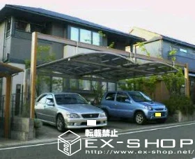 LIXIL リクシル(トステム)のカーポート マルチスクエア  アール屋根  両支持タイプ＋柱化粧材　桁化粧材 施工例