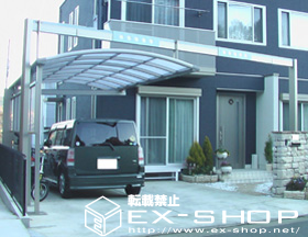 のカーポート マルチスクエア〔標準柱仕様〕＋ﾊﾟﾀｰﾝﾃﾞｻﾞｲﾝ（ｻｰｸﾙ）＋梁部分ﾌﾚｰﾑｶﾊﾞｰ〔ｱｰﾊﾞﾝﾌﾞﾙｰEXT〕 施工例