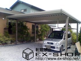 のカーポート テリオスポートII 2台用 遮光タイプ 積雪〜30cm対応＋テリオスポート? 上吊り棚2スパン用 施工例
