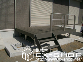 のウッドデッキ リウッドデッキII 単体 ＋ デッキフェンス2型 ＋ ステップ Lタイプ（2段） 施工例