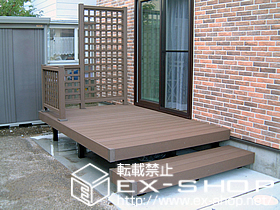 のウッドデッキ リウッドデッキ?<標準>　KSタイプ＋段床セット　片側面タイプ＋ハイパーティション・デッキフェンス 施工例
