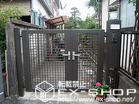 の門扉 シャレオR7型 両開き親子仕様 柱使用 + スクリーンファンクションユニット 施工例