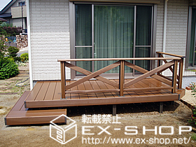 のウッドデッキ リコステージII 単体＋ローデッキ＋デッキフェンス クロスパネル 施工例