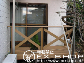 のウッドデッキ リコステージII  単体＋デッキフェンス クロスパネル 施工例