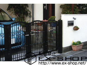 の門扉 キャスティナF型 4枚折戸仕様 105角門柱使用 施工例