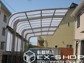 のカーポート テールポートシグマIII 縦連棟 積雪〜20cm対応＋サイドパネル　1段　Ｈ1,000＋着脱式サポート　ロング28柱用（4本）＋収納式物干し 標準タイプ 2本入り 施工例