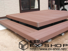 のウッドデッキ リウッドデッキII  標準 単体＋リウッドステップ3型Lタイプ（2段）＋段床/正面・片側面タイプ 施工例