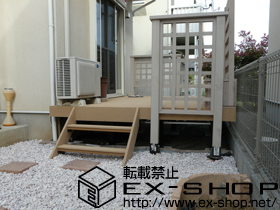 のウッドデッキ リウッドデッキII  ワイド 単体＋ リウッドステップ3型Lタイプ（2段）×2セット 施工例