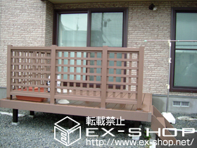 のウッドデッキ リウッドデッキII 標準 単体＋リウッドデッキフェンス 1型（井桁格子）＋リウッドステップ3型 Sタイプ（1段） 施工例