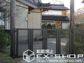 の門扉 エクスライン門扉3型 4枚折戸 門柱使用（折戸用100角柱） 施工例