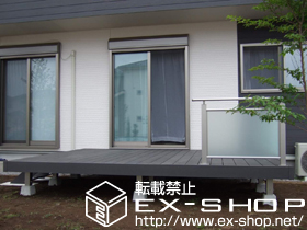 のウッドデッキ リウッドデッキII  標準 単体＋リウッドステップ4型Sタイプ（2段）＋シンプルモダンデッキフェンス5型 施工例