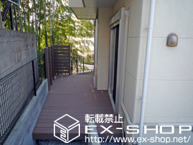 のウッドデッキ リウッドデッキＩＩ 単体 ワイド＜特殊納まり＞＋リウッドデッキフェンス 3型（横スリット） 施工例