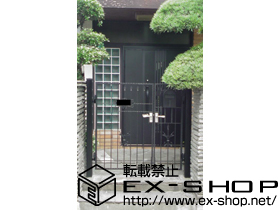 の門扉 アイアンティーク門扉 SA型 両開き親子（ポスト付き袖扉） 角柱仕様 施工例