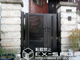 の門扉 ＜扉特注品＞シャレオR1型門扉 親子両開き 柱使用タイプ 施工例