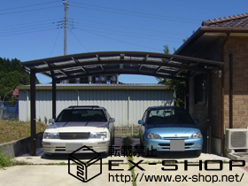 のカーポート カーブポートシグマ? ワイドタイプ 積雪〜20cm対応＋収納式物干し ロング 2本入 施工例