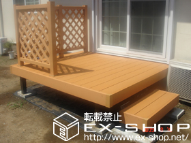 のウッドデッキ リウッドデッキII  ワイド 単体＋独立式リウッドステップ＋リウッドデッキフェンス2型 施工例