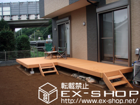 のウッドデッキ リウッドデッキII 連棟 出幅違い納まり＋リウッドステップ4型S型×2セット 施工例