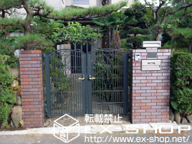の門扉 キャスティナA型 両開き 75角門柱使用タイプ 施工例