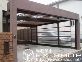 のカーポート テリオスポートII  積雪〜30?対応＋サイドパネル1面（2台用）上面+下面/長さ55(ポリカーボネート×角柱) 施工例