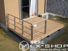 のウッドデッキ リウッドデッキＩＩ　単体 ＋ シンプルモダンデッキフェンス2型[横格子]＋リウッドステップＳ型　1段 施工例