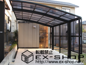 のカーポート カーブポートシグマIII 積雪〜20cm対応＋サイドパネル H800+H800 2段＋着脱式サポート柱 2本入＋収納式物干しセット　標準　2本入り 施工例