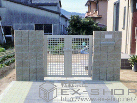 の門扉 エクスライン門扉3型　両開き　門柱仕様 施工例