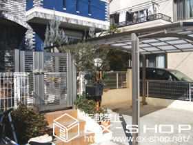 の門扉 プレシオス門扉 横格子 親子開き 門柱仕様 施工例