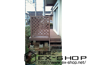 のウッドデッキ リウッドデッキ200 単体＋リウッドステップ4型 Sタイプ2段×2セット＋リウッドデッキフェンス2型 ラチス格子 施工例