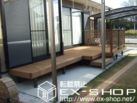 のウッドデッキ リコステージII 連棟 異形加工 段床仕様 施工例