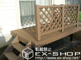 のウッドデッキ リウッドデッキII  単体+リウッドステップ4型 Lタイプ 2段+リウッドデッキフェンス2型 ラチス格子 施工例