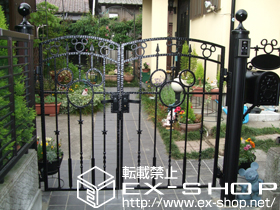 の門扉 ディズニー門扉ミッキーA型 親子開き[丸門柱仕様] 施工例