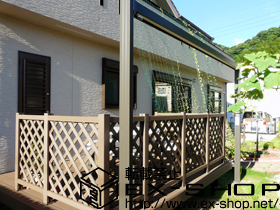 のウッドデッキ リウッドデッキII  連棟+リウッドデッキフェンス2型[ラチス格子]+リウッドステップ（3段）×2 施工例