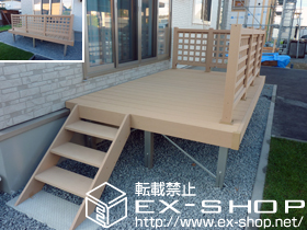 のウッドデッキ リウッドデッキII 単体＋リウッドステップ4型 Lタイプ（3段）＋井桁格子 施工例