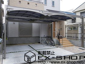 のカーポート マルチスクエア アール屋根2合掌両支持タイプ ロング柱 積雪〜20cm対応 施工例