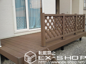 のウッドデッキ リウッドデッキII 単体+リウッドステップ 4型Sタイプ（2段）+リウッドデッキフェンス ラチス格子2型 施工例