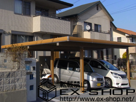 のカーポート テリオスポートII 900 2台用+幅延長 積雪〜30cm対応＋側枠・桁・柱化粧材/イタリアンウォールナット 施工例