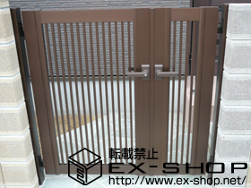 の門扉 プレシオス門扉 縦格子 両開き親子 門柱仕様 施工例