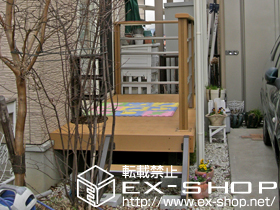 のウッドデッキ リコステージII 単体＋ウッドフェンス　アルミ形材(横ビームパネル) 施工例