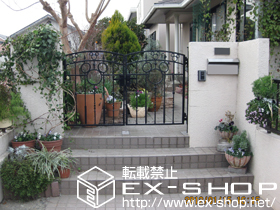 の門扉 ディズニー門扉ミッキーA型 両開き 丸門柱式 施工例