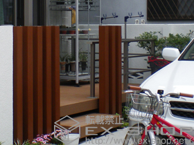 のウッドデッキ リコステージII＋ローデッキ2箇所＋モダンデッキフェンス(フラットライン/シャイングレー)T-8・4スパン 施工例