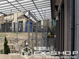 のテラス屋根 ライザーテラスII R型 テラスタイプ 単体　積雪〜20cm対応+屋根材ホルダー（3本入り）+吊り下げ物干し ワイド 標準 施工例