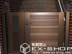 の門扉 エクジス門扉 ポスト付き袖扉 R1型 親子開き 門柱式 施工例