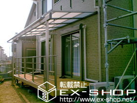 のウッドデッキ リコステージII＋ステップ2段×1 点検口×1＋モダンデッキフェンス 施工例