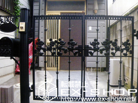 の門扉 ディズニー門扉 ミッキーC型 両開き 丸門柱式 施工例