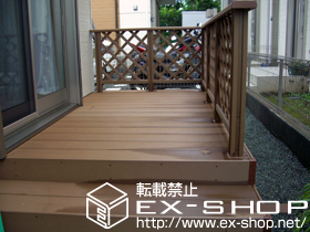 のウッドデッキ リコステージII 単体+リードデッキ1段（床板2枚）+デッキフェンス フラットラチスパネル（粗目タイプ） 施工例